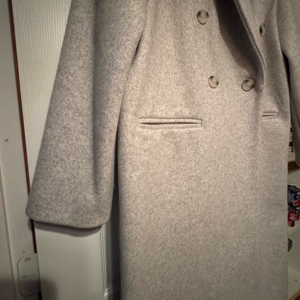 Topshop Double-Breasted Light Gray Wool Trench Coat - Picture 6 of 12